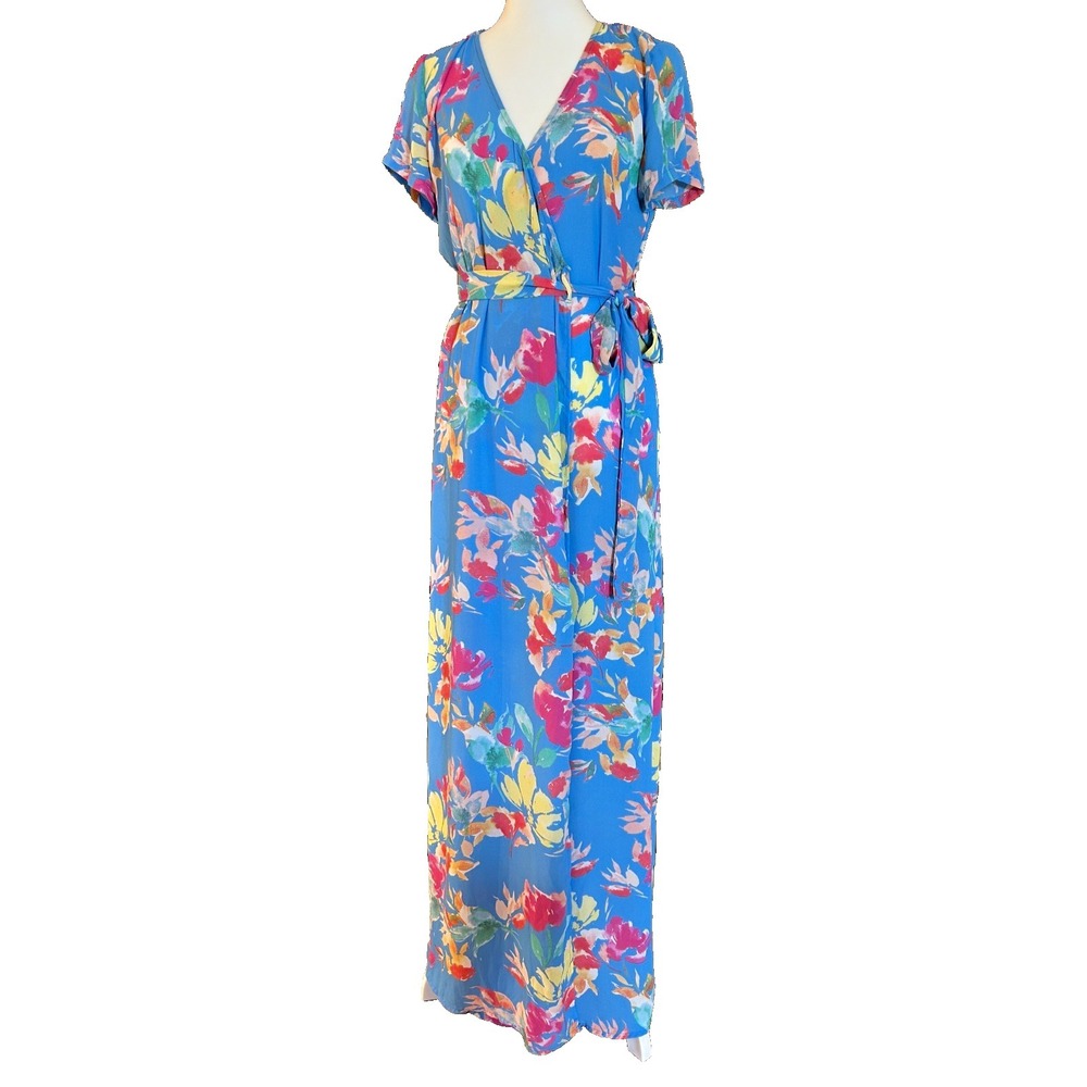 Luxe Vici Womens Multicolor Dress Floral Maxi Wrap Vacay Resort Lightweight Sz S